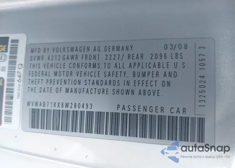 2008 Volkswagen Rabbit S from USA, damaged, VIN WVWAB71KX8W280493